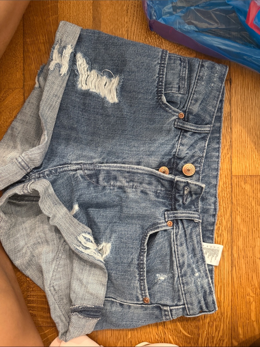 H&M Distressed Denim Mid Waist Shorts - Blue